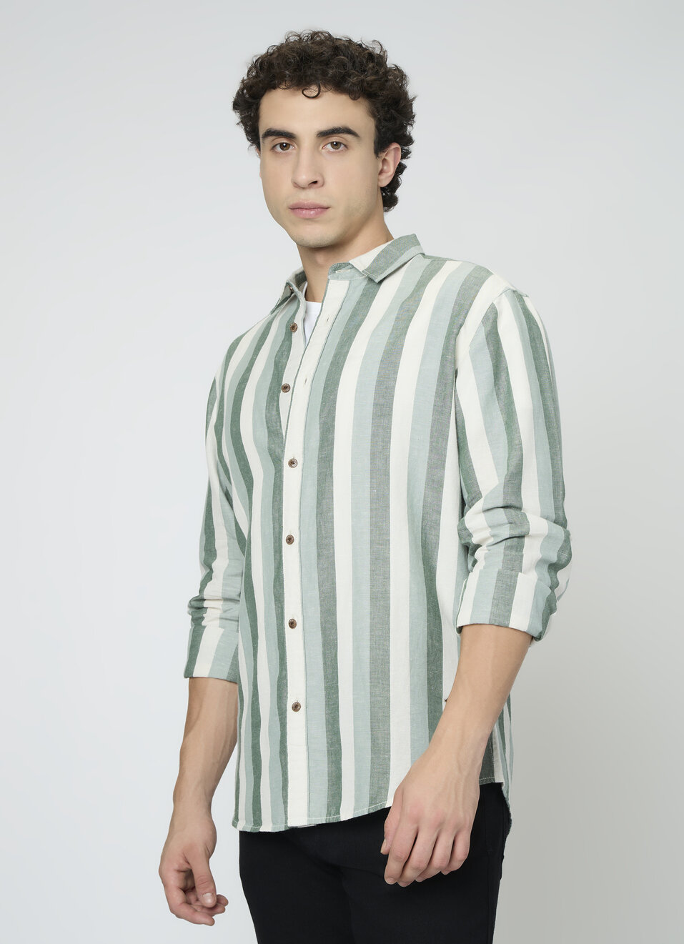 Men Dark Green Striped Shirt, , large image number 3