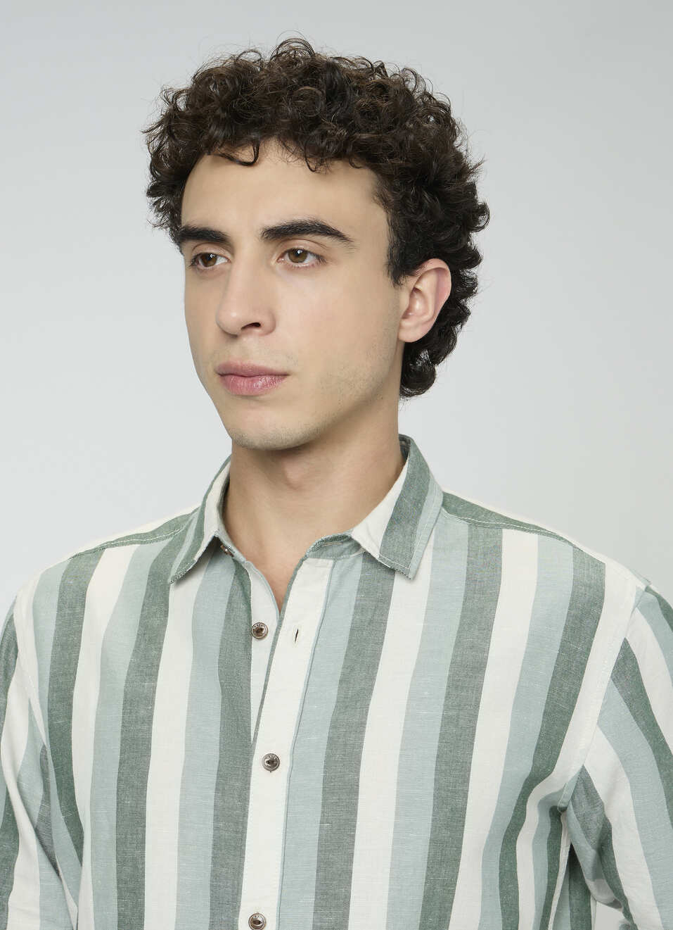 Men Dark Green Striped Shirt, , large image number 4