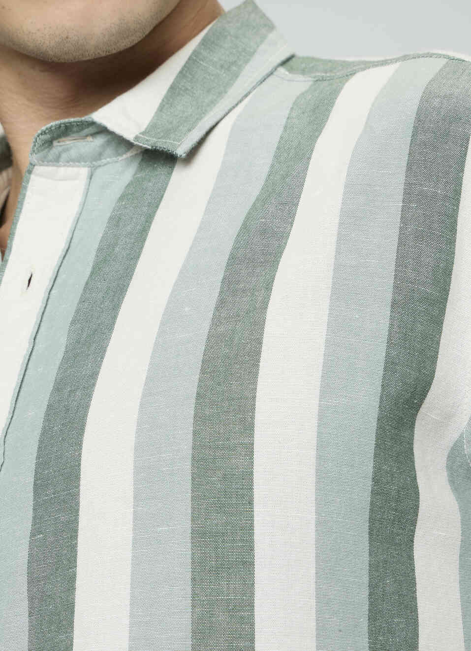 Men Dark Green Striped Shirt, , large image number 6