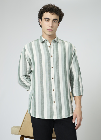 Men Dark Green Striped Shirt