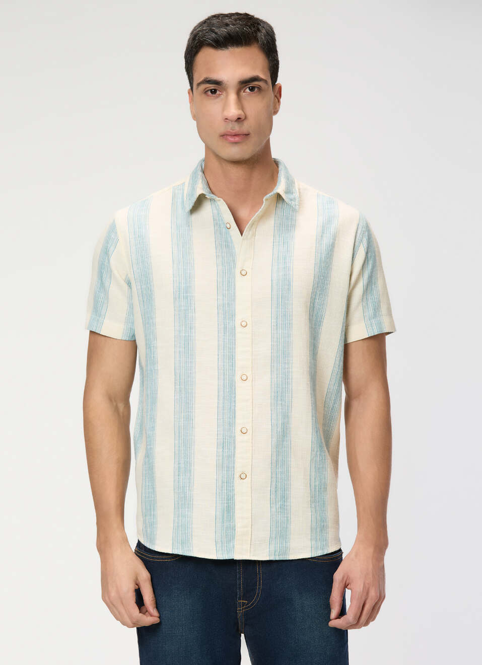 Men Off White Striped Shirt, , large image number 1