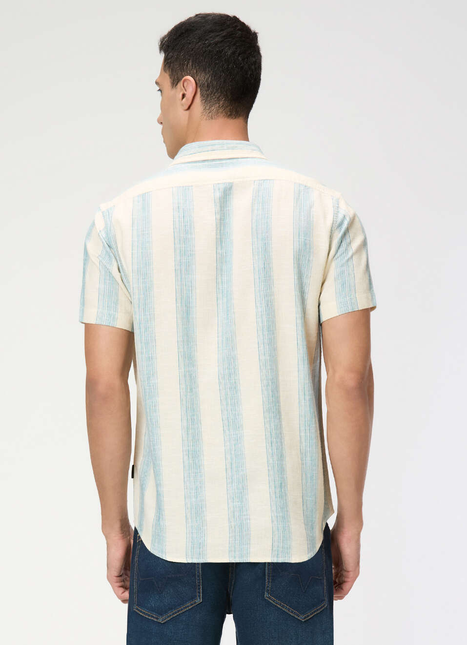 Men Off White Striped Shirt, , large image number 2