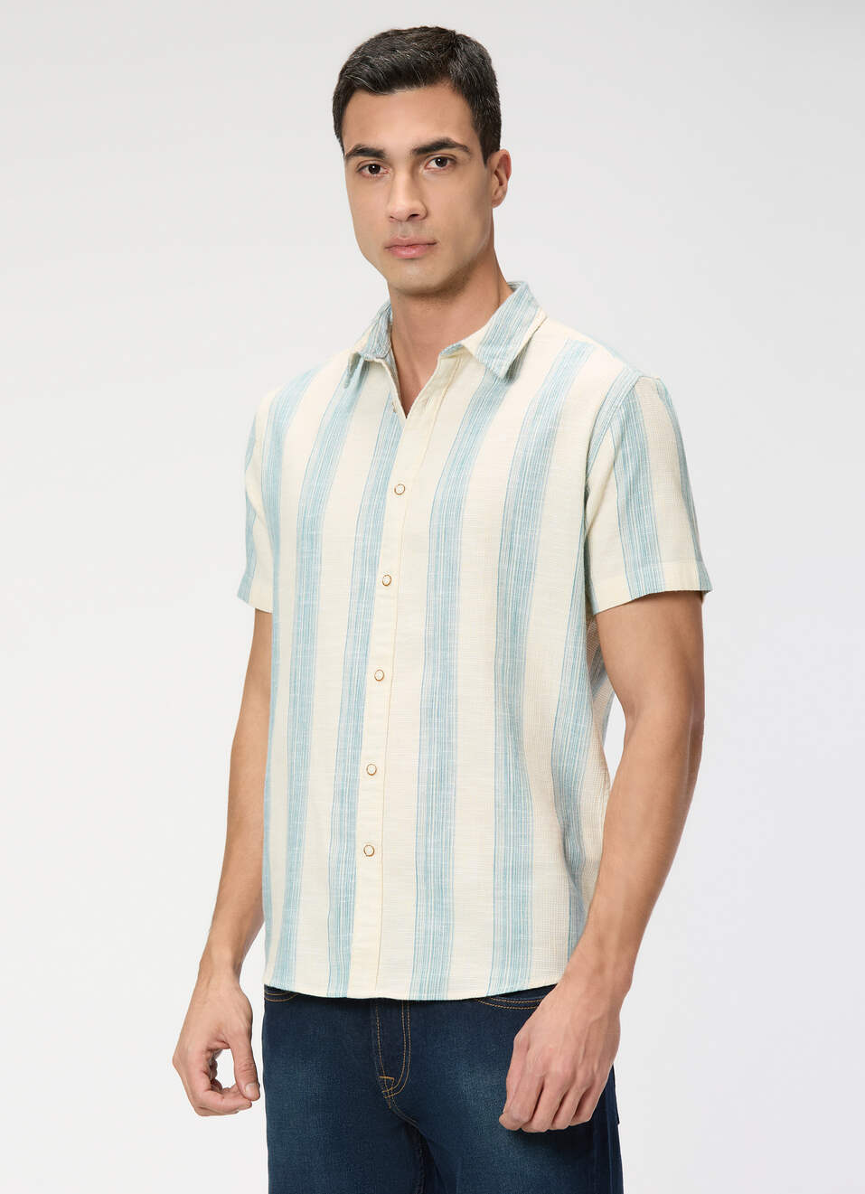 Men Off White Striped Shirt, , large image number 3