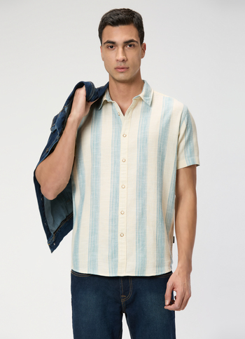 Men Off White Striped Shirt