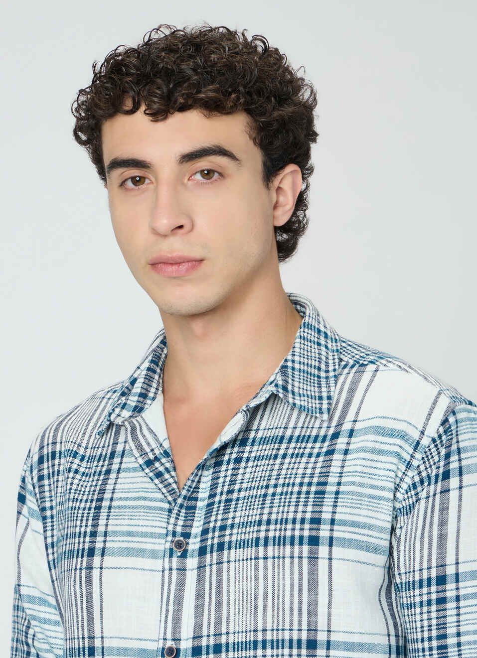 Men Teal Blue Checked Shirt, , large image number 4