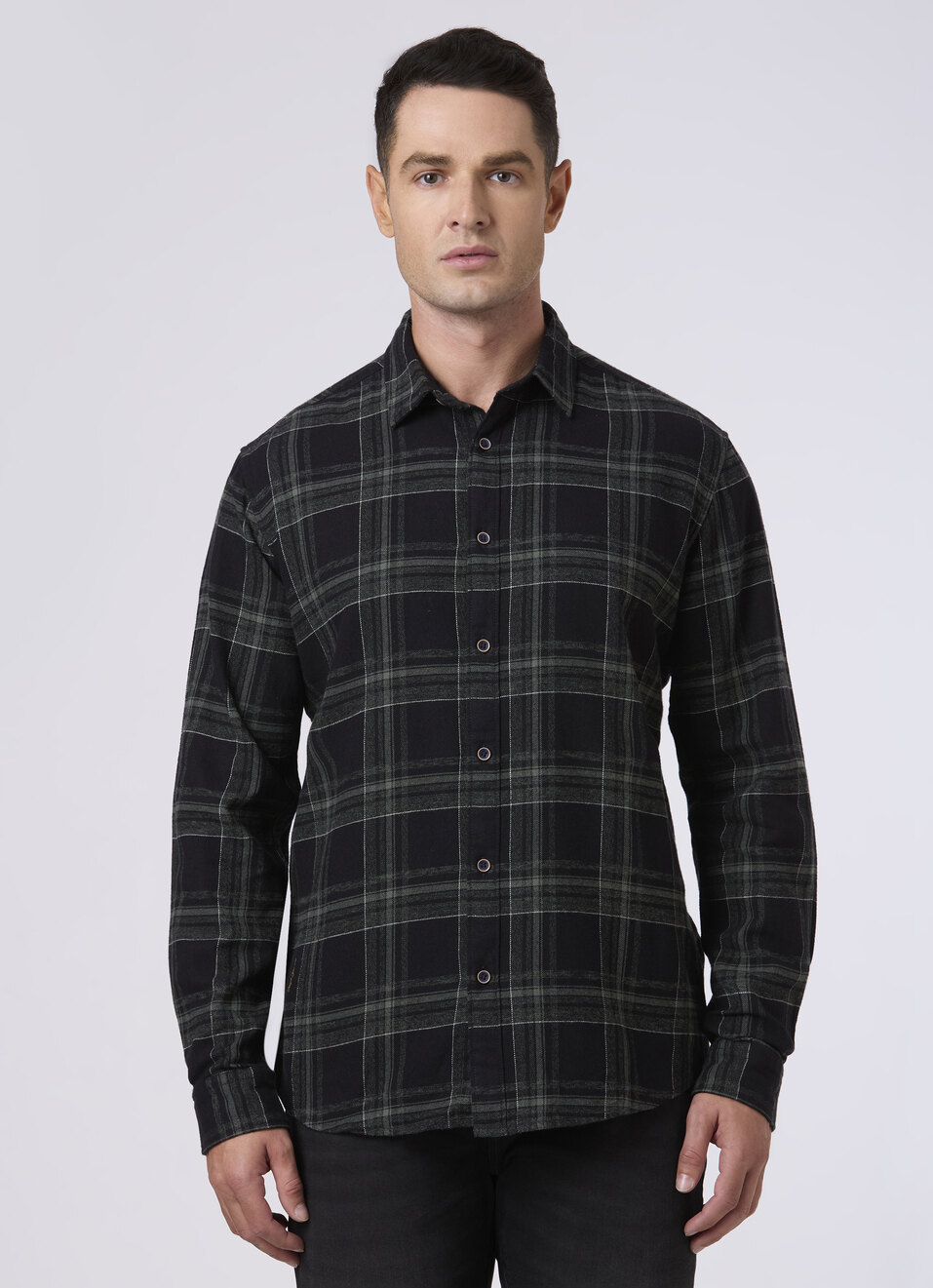 Men Black Checked Shirt, , large image number 1