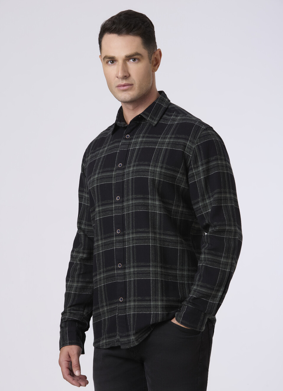 Men Black Checked Shirt, , large image number 3