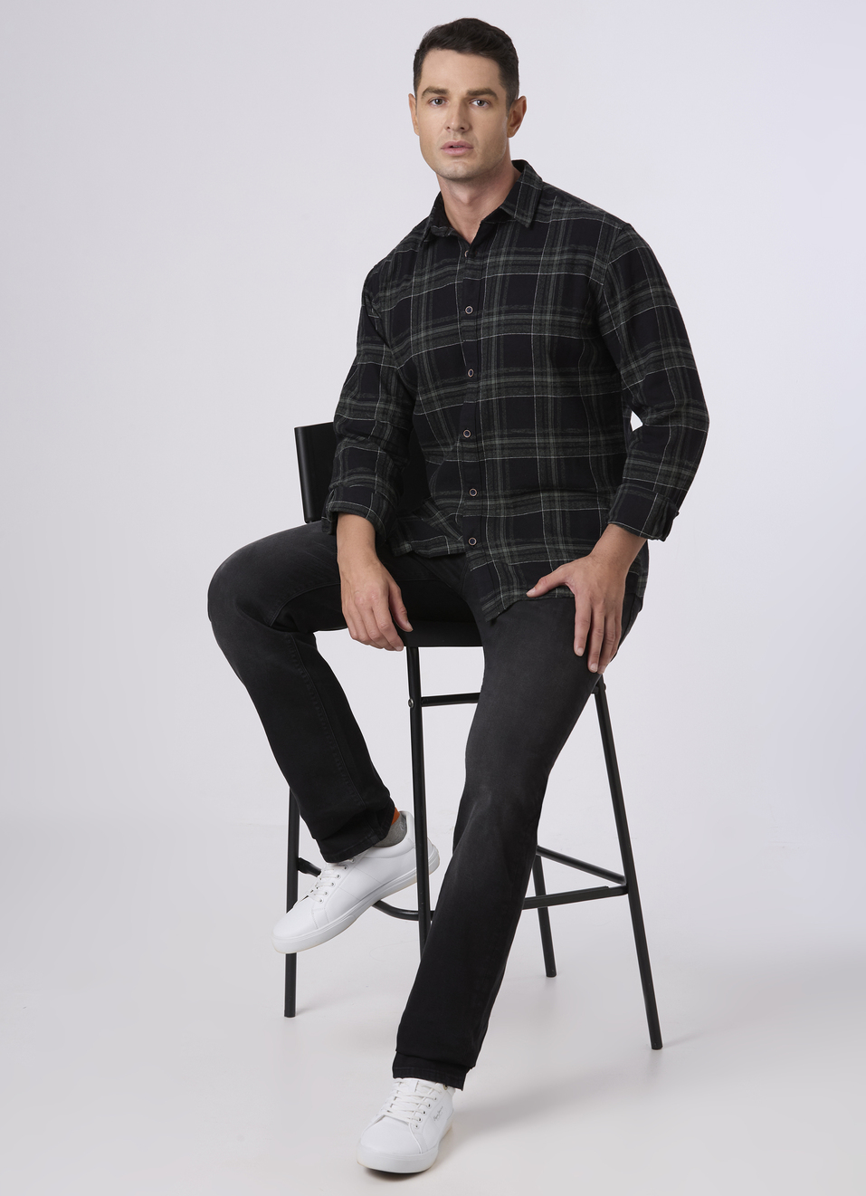 Men Black Checked Shirt, , large image number 5