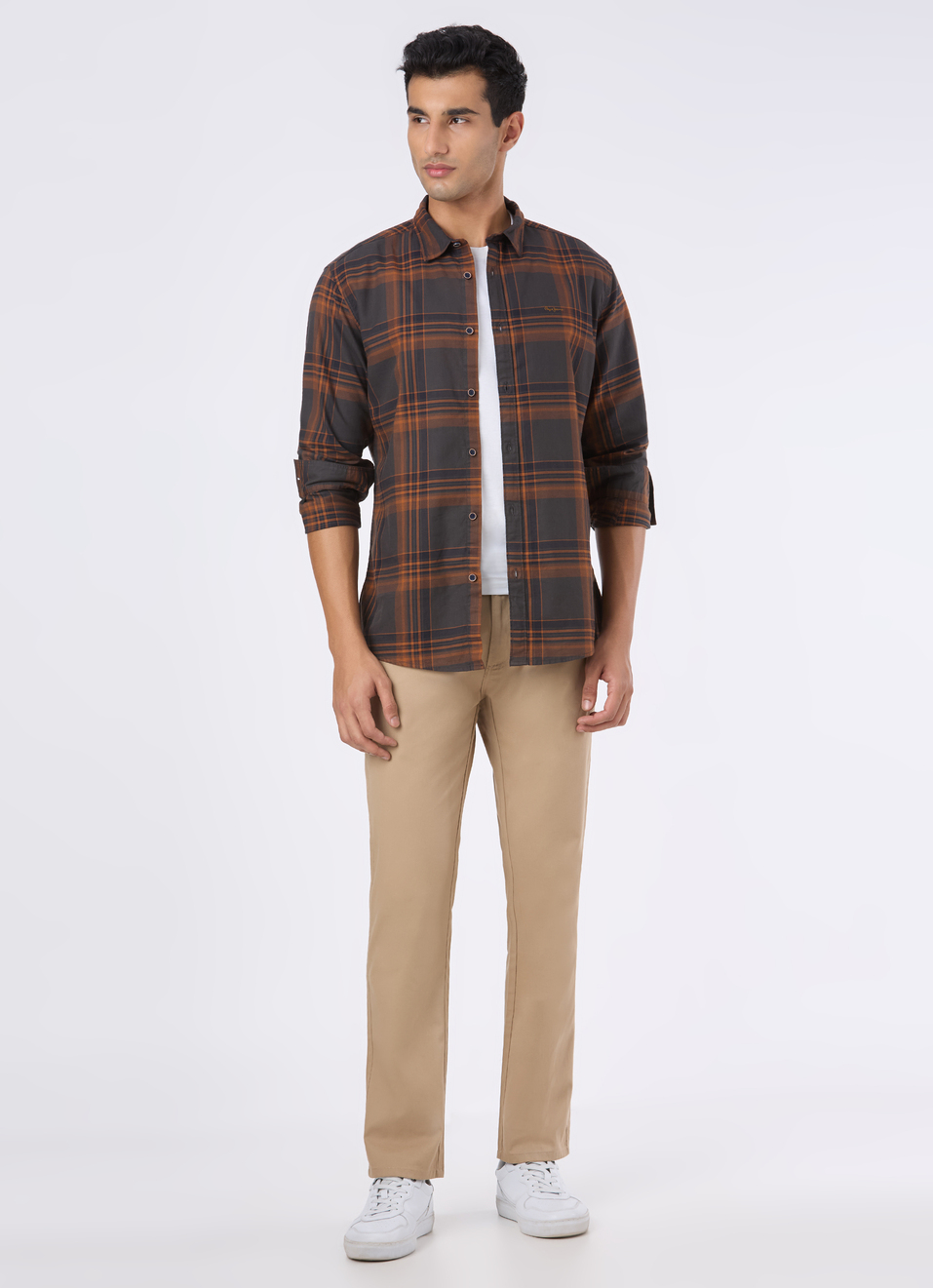 Men Charcoal Grey Checked Regular Fit Twill Shirt, , large image number 2