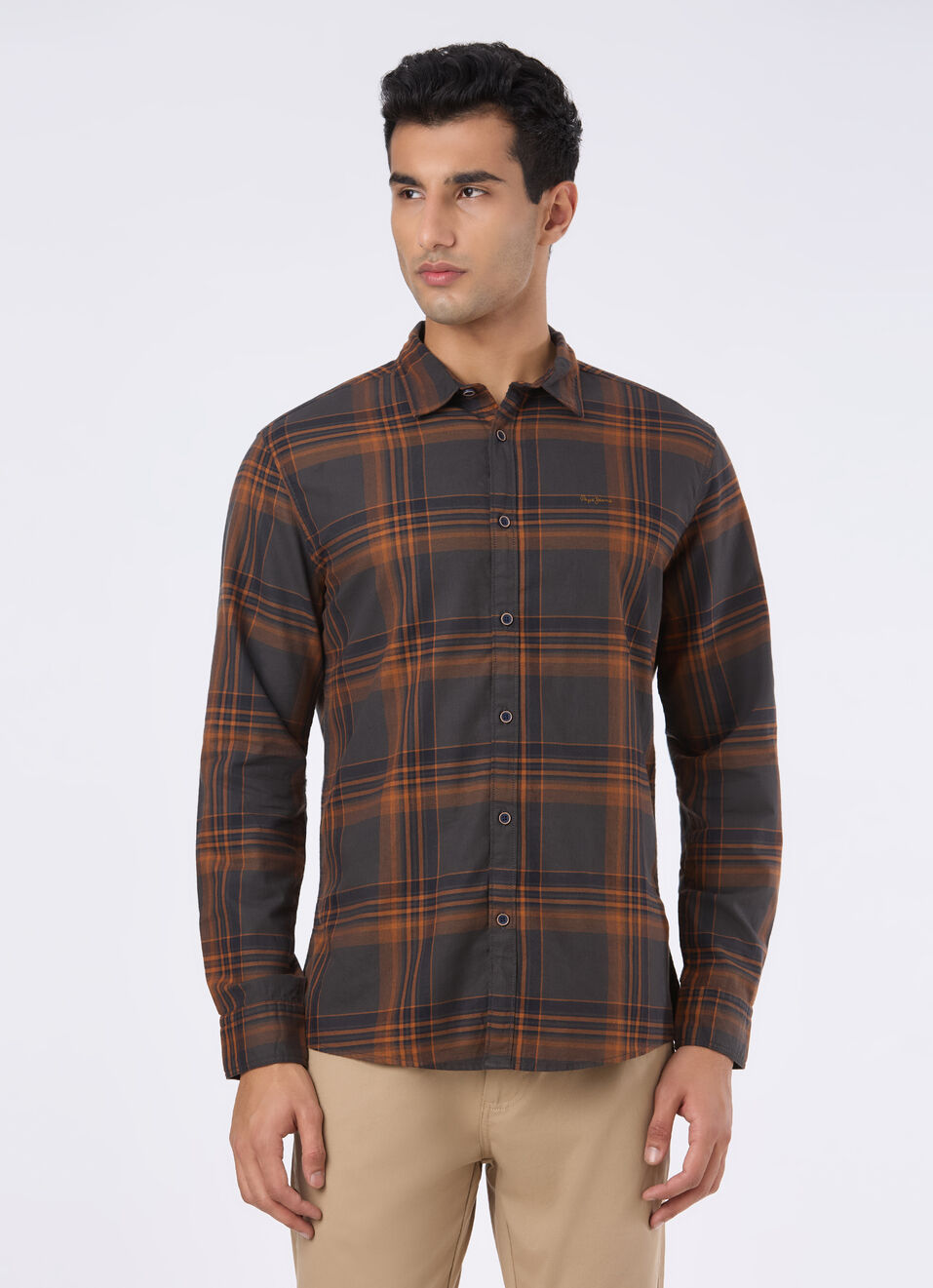 Men Charcoal Grey Checked Regular Fit Twill Shirt, , large image number 3