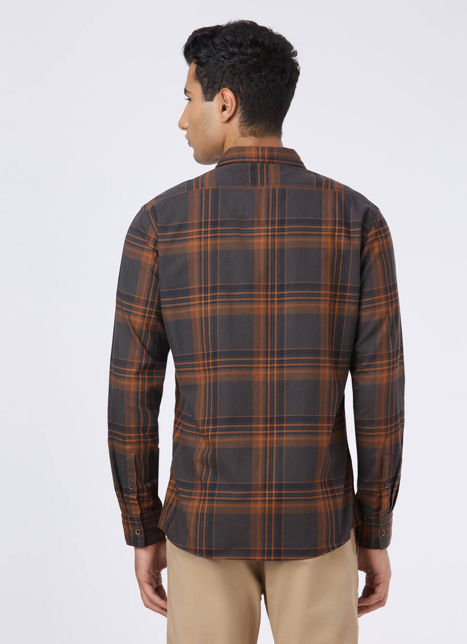 Men Charcoal Grey Checked Regular Fit Twill Shirt, , large image number 4