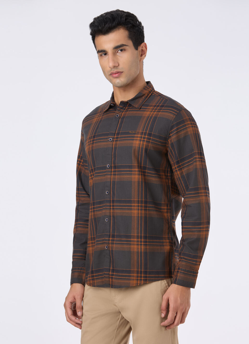 Men Charcoal Grey Checked Regular Fit Twill Shirt, , large image number 5