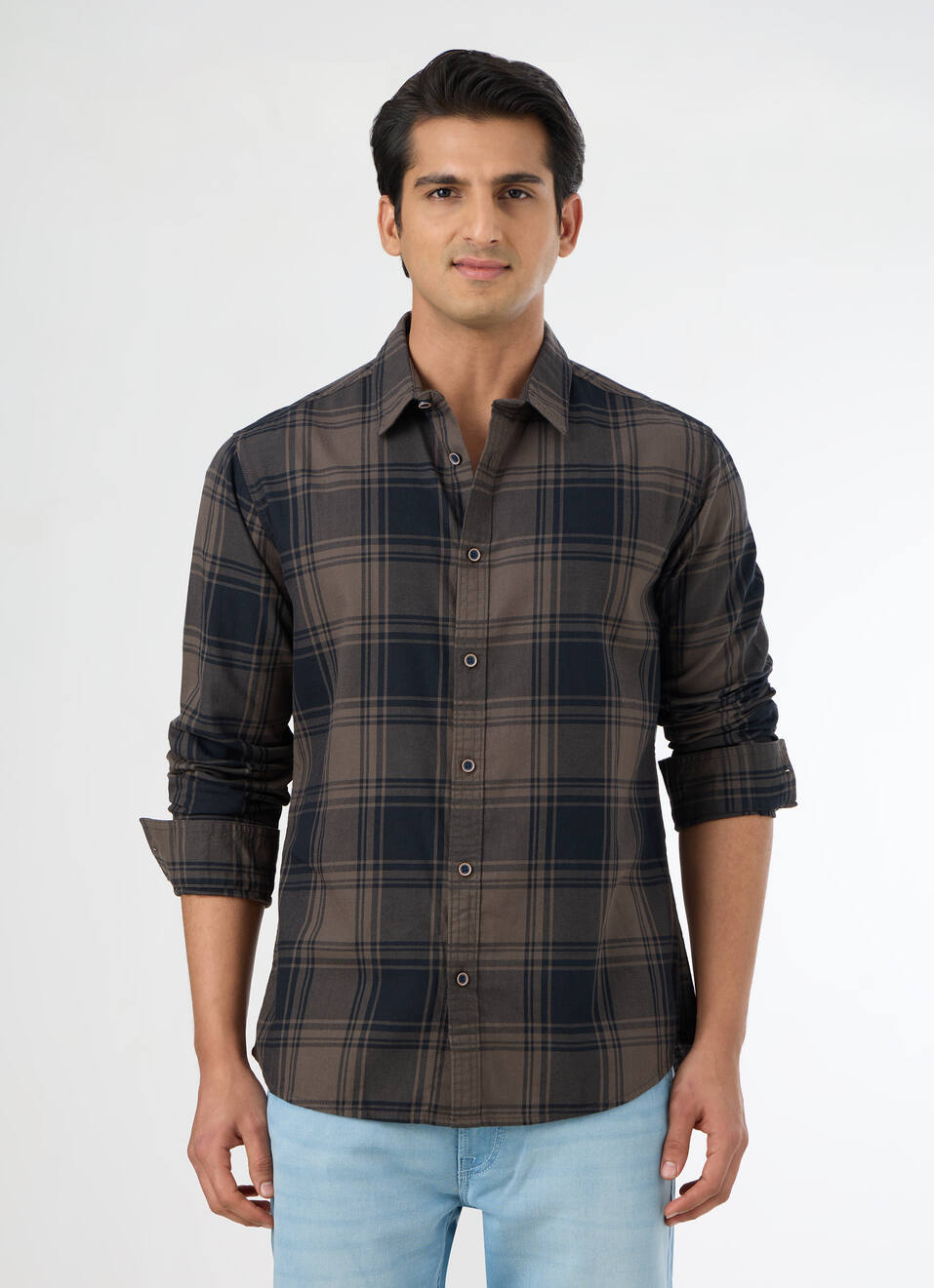 Men Grey Checked Shirt, , large image number 1