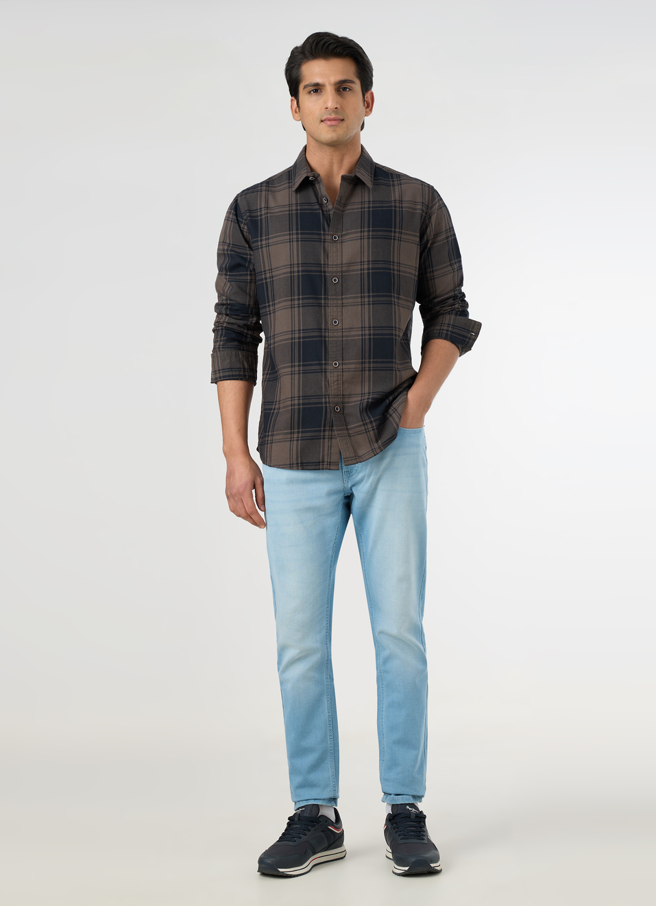 Men Grey Checked Shirt, , large image number 5