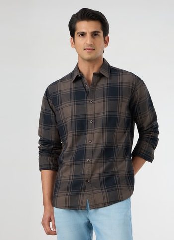 Men Grey Checked Shirt