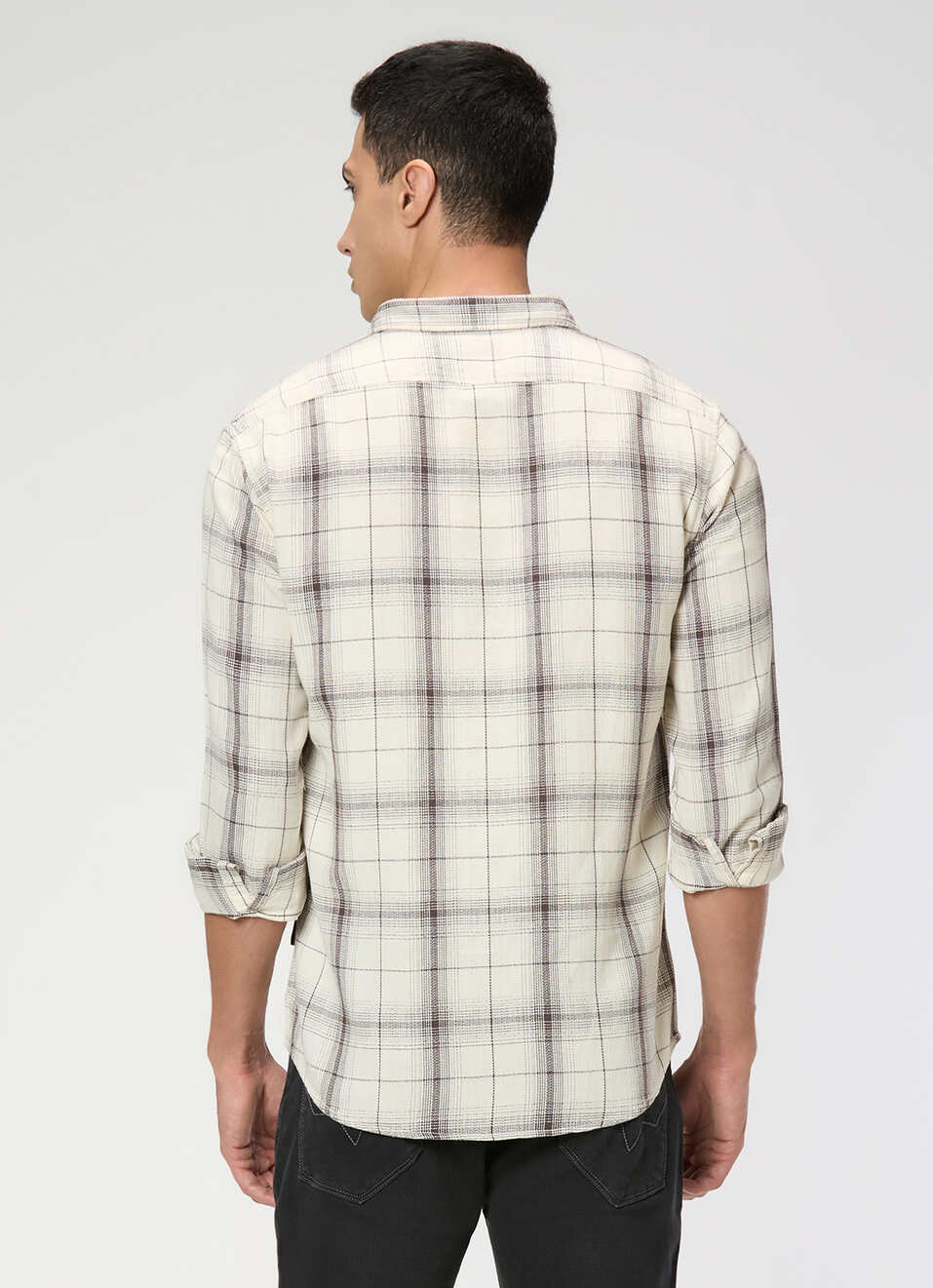 Men Off White Checked Shirt, , large image number 2