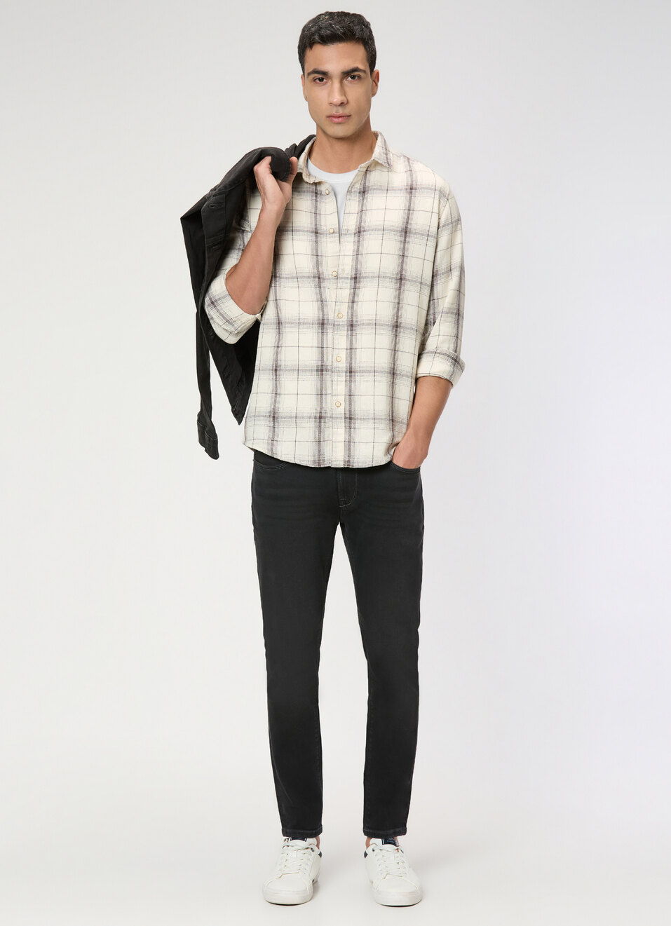 Men Off White Checked Shirt, , large image number 5