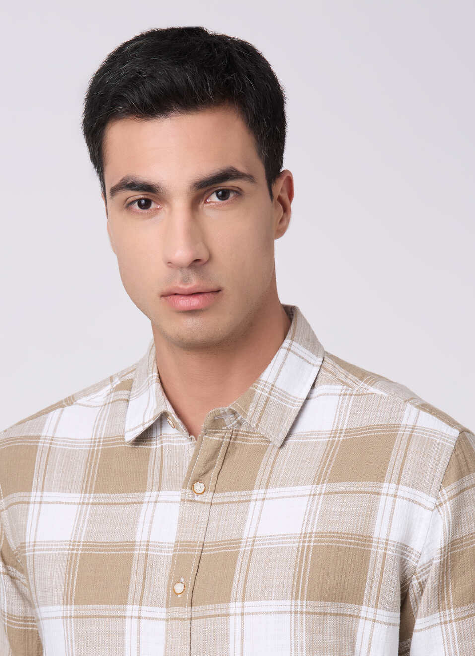 Men Khaki Beige Checked Shirt, , large image number 4