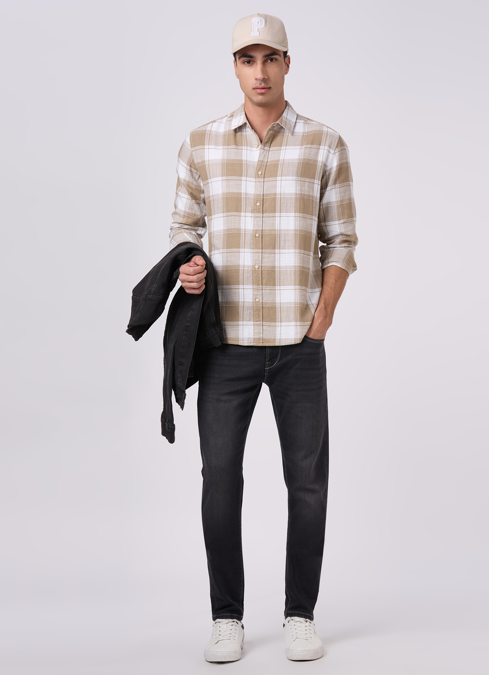 Men Khaki Beige Checked Shirt, , large image number 5