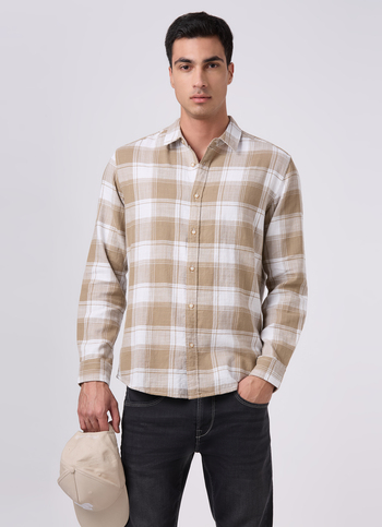 Men Khaki Beige Checked Shirt