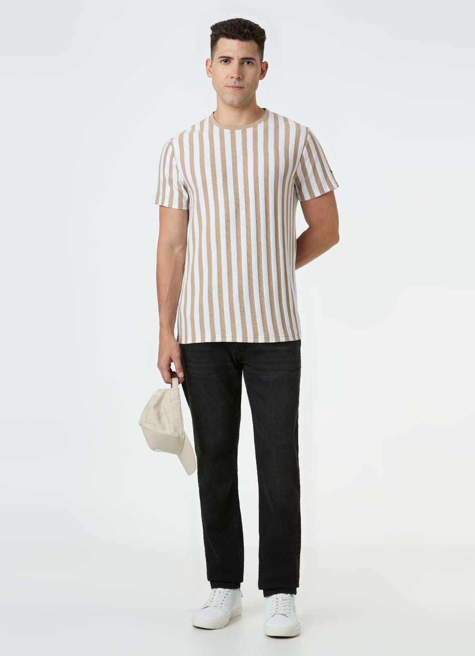 Men Beige Striped Slim Fit T-shirt, , large image number 5
