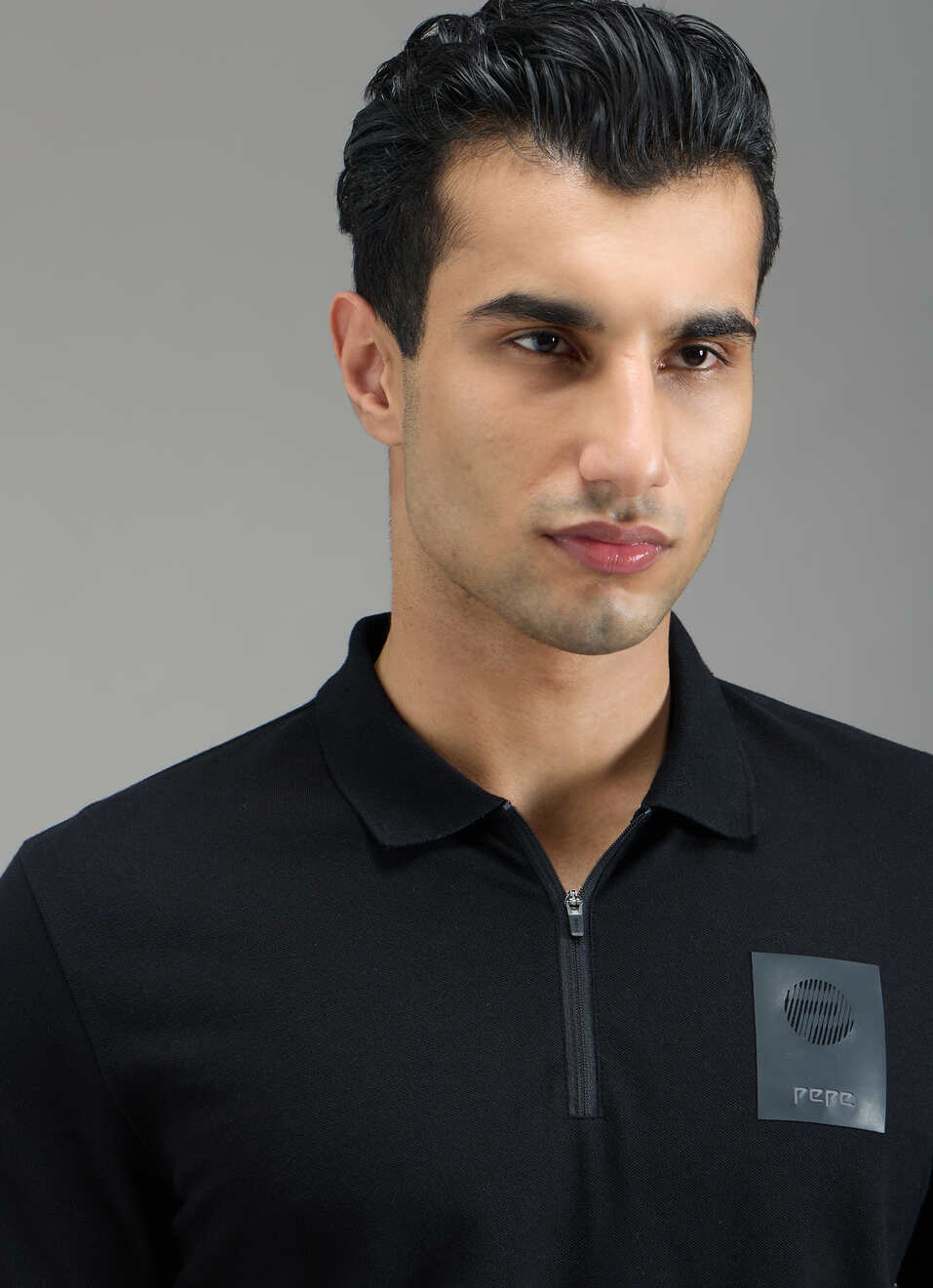 Men Black Solid Half Zip Short Sleeve Polo, , large image number 4