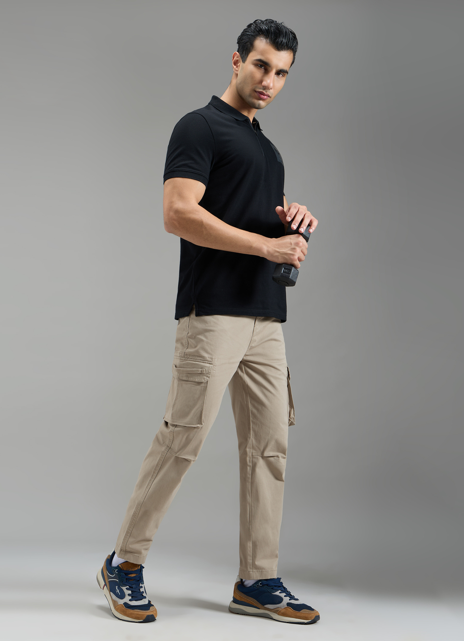 Men Black Solid Half Zip Short Sleeve Polo, , large image number 6
