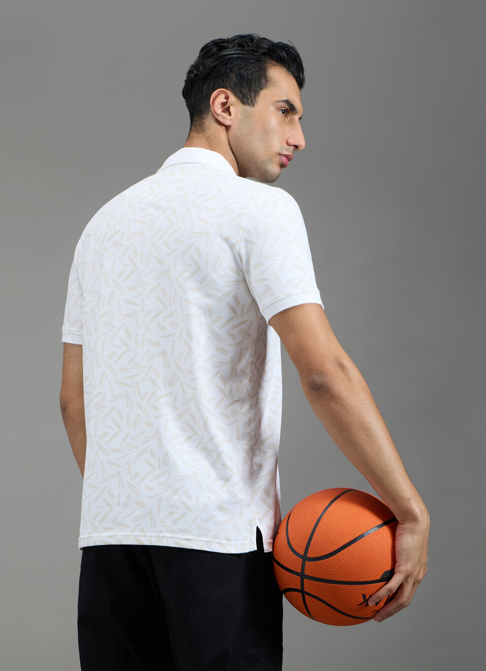 Men Off White Abstract Print Polo Collar T-shirt, , large image number 2