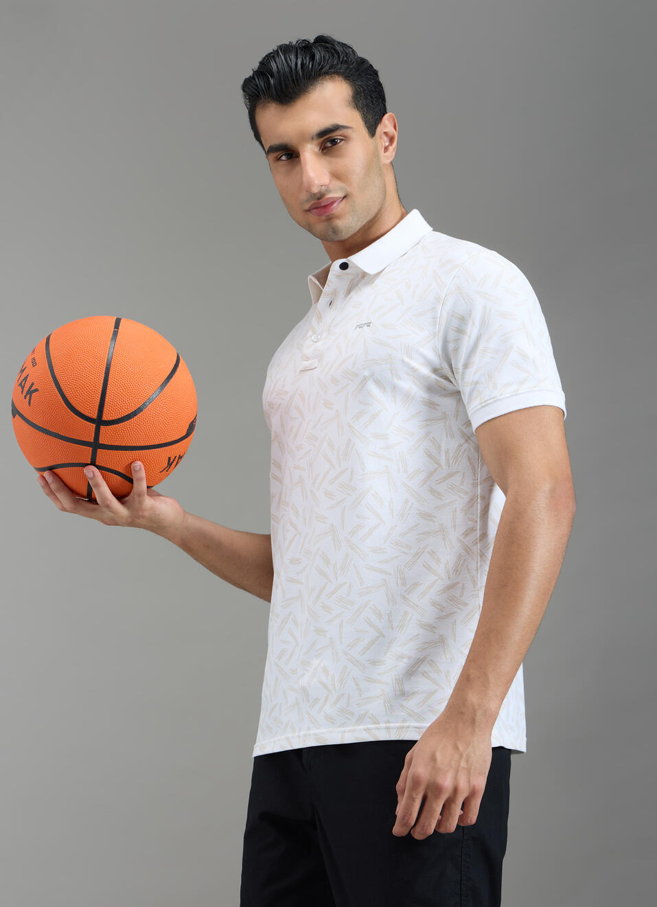 Men Off White Abstract Print Polo Collar T-shirt, , large image number 3