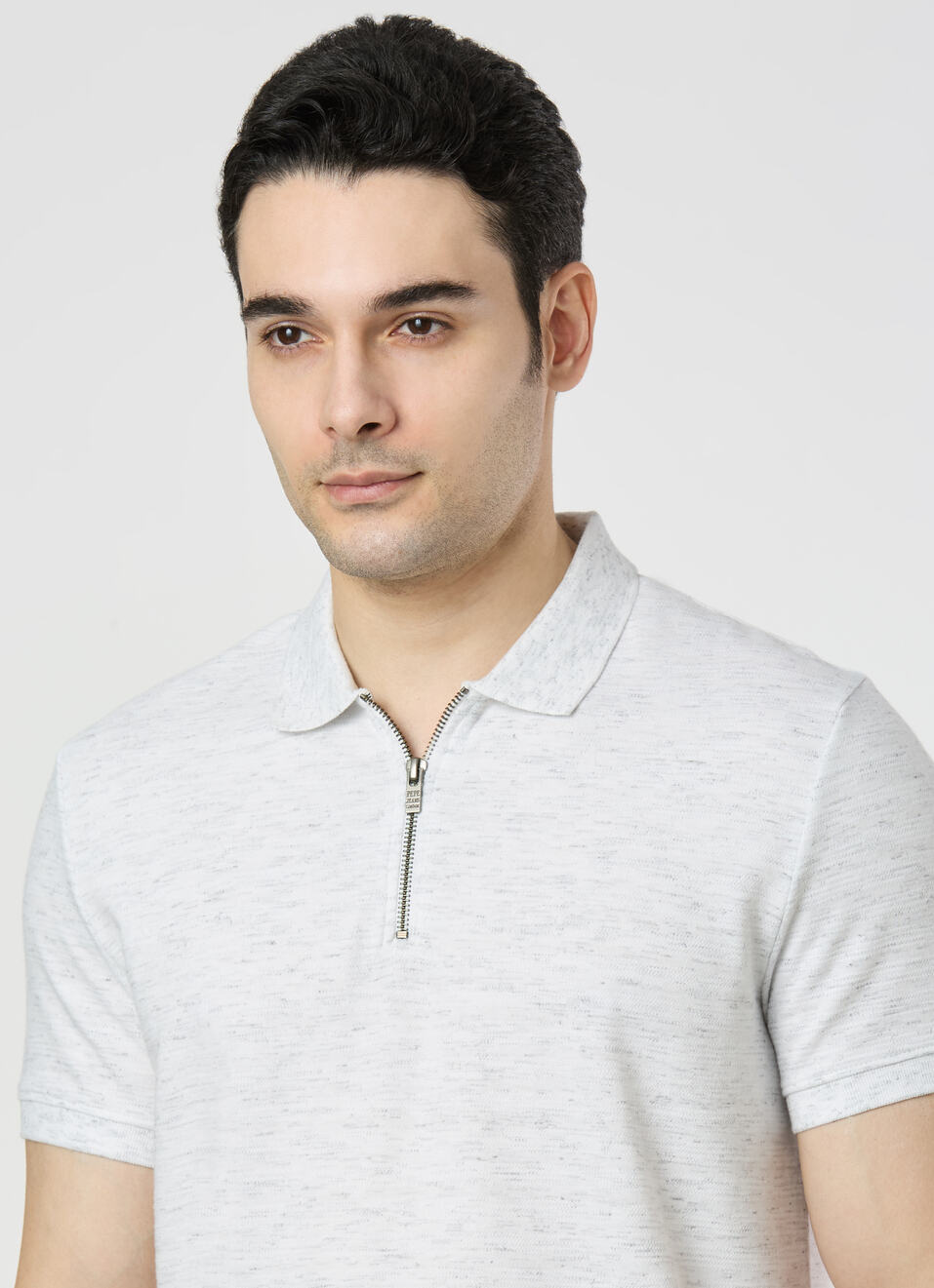 Men Ash Grey Zipper Polo Collar T-shirt, , large image number 4