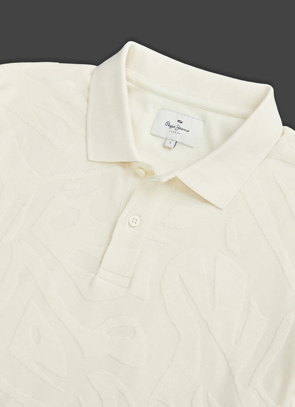 Men Ivory White Tonal Abstract Short Sleeve Polo, , large image number 3