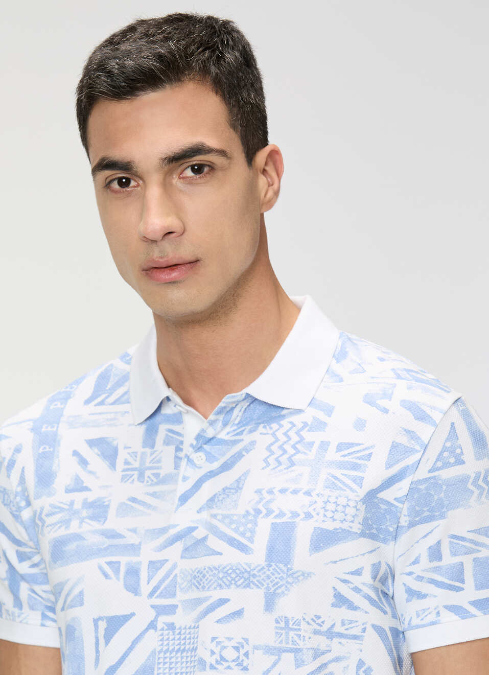 Men Sky Blue Printed Polo Collar T-shirt, , large image number 4