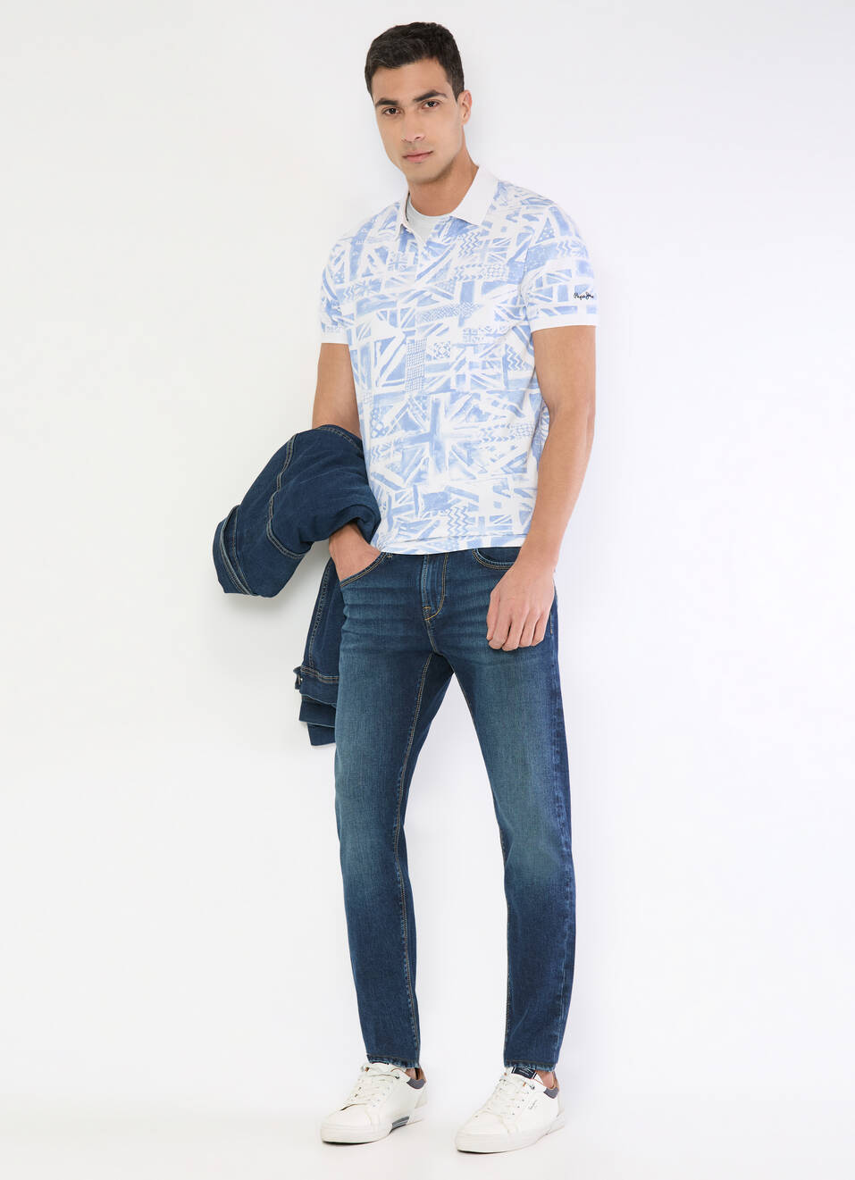Men Sky Blue Printed Polo Collar T-shirt, , large image number 5