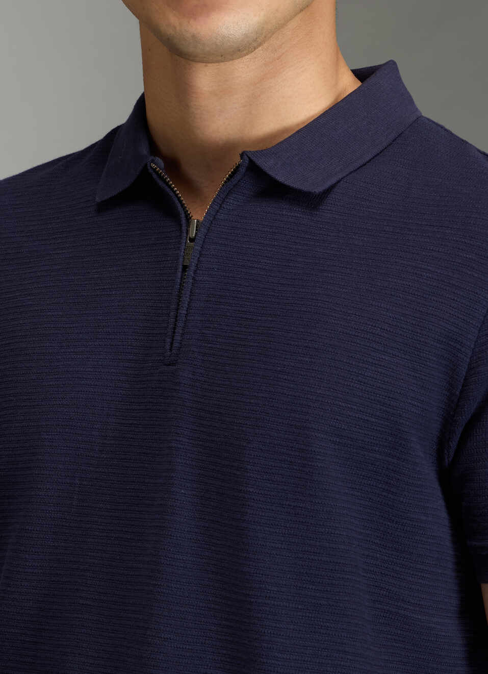 Men Navy Striped Regular Fit Polo Collar T-shirt, , large image number 1