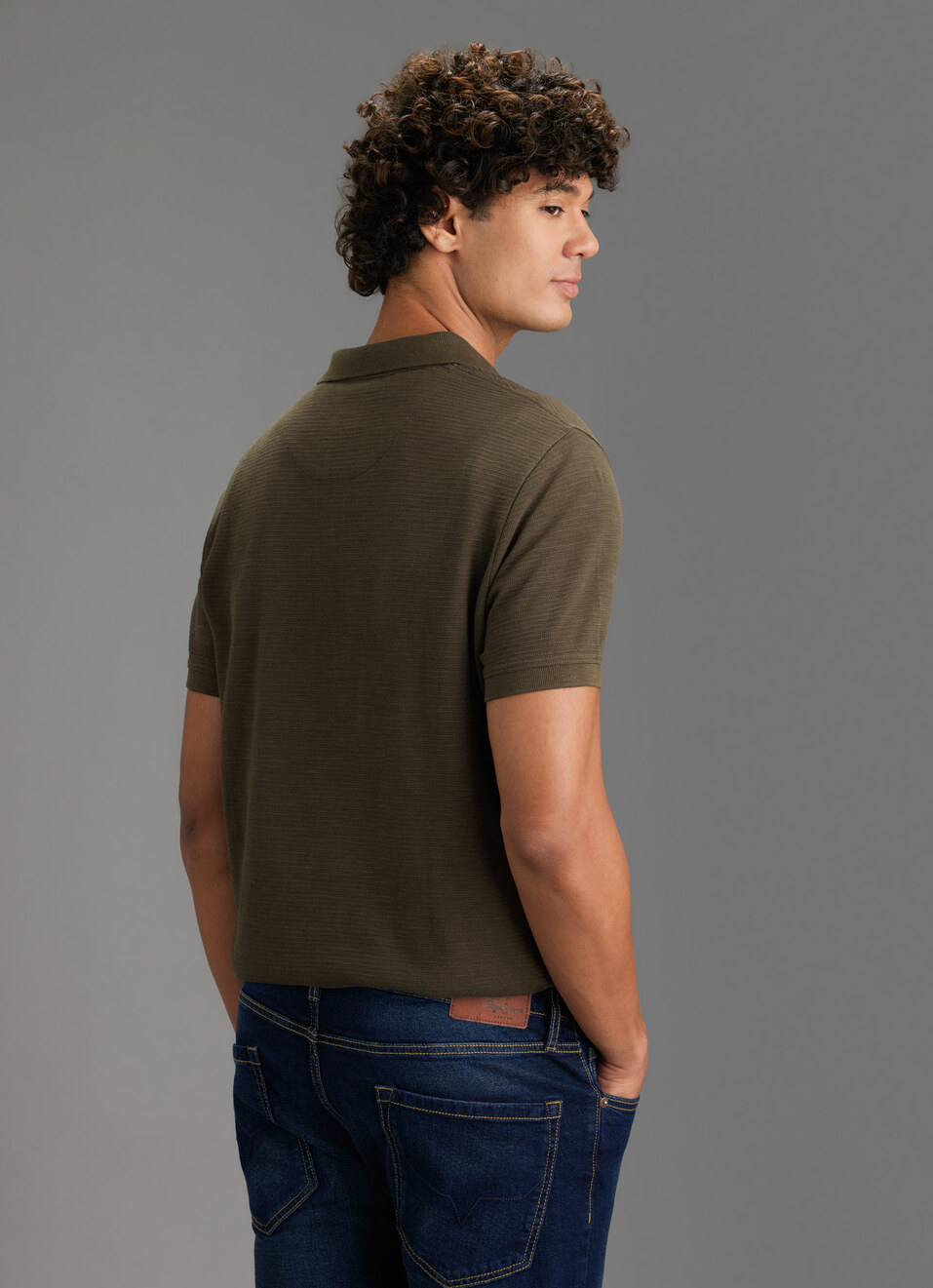 Men Olive Green Solid Half Zip Short Sleeve Polo, , large image number 6