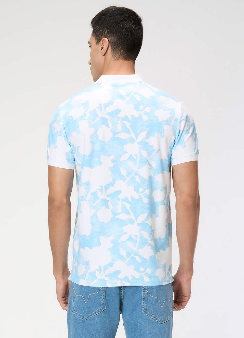 Men Sky Blue Printed Polo Collar T-shirt, , large image number 2
