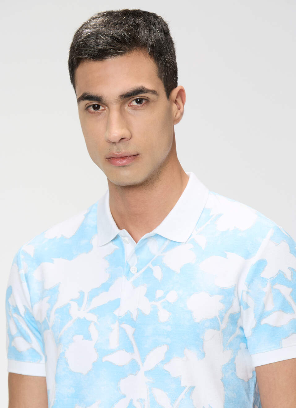 Men Sky Blue Printed Polo Collar T-shirt, , large image number 4