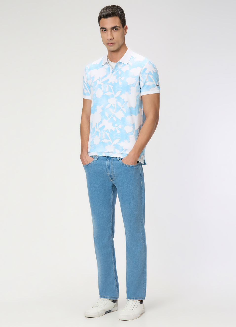 Men Sky Blue Printed Polo Collar T-shirt, , large image number 5
