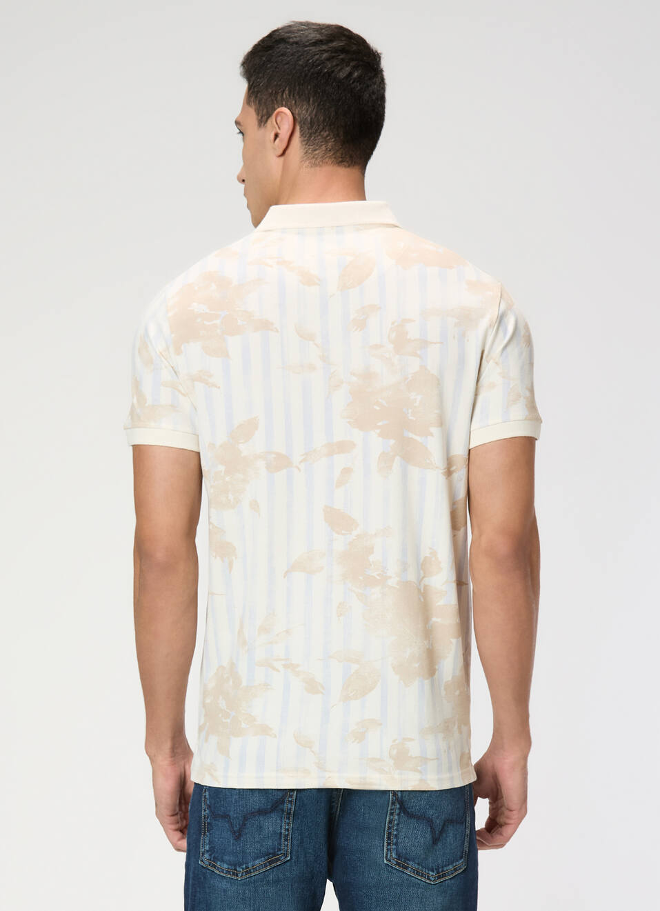 Men Ivory White Printed Polo Collar T-shirt, , large image number 2