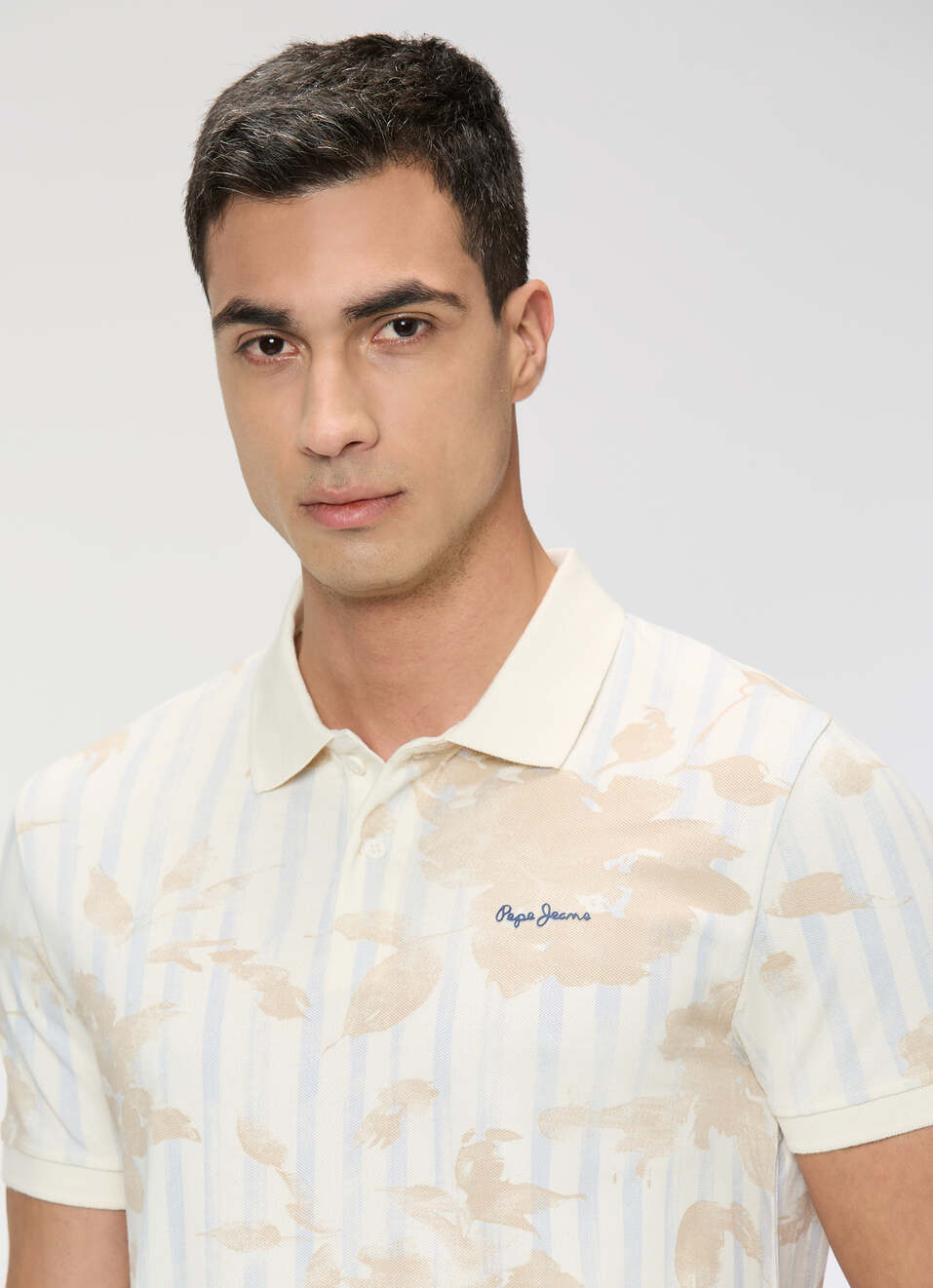Men Ivory White Printed Polo Collar T-shirt, , large image number 4