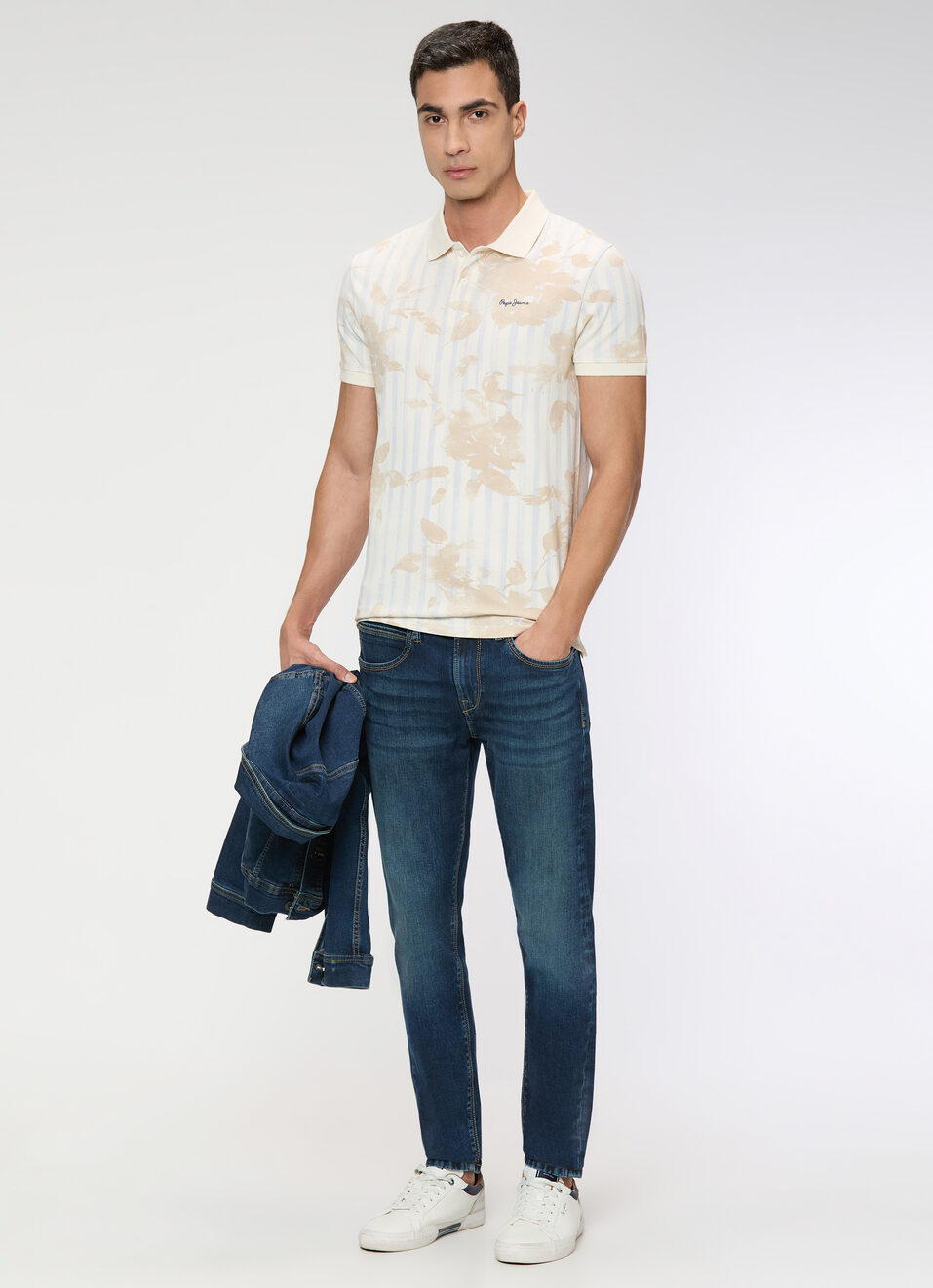 Men Ivory White Printed Polo Collar T-shirt, , large image number 5