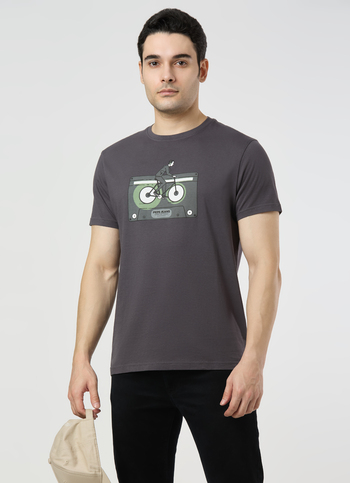 Men Elephant Green Slim Graphic T-shirt