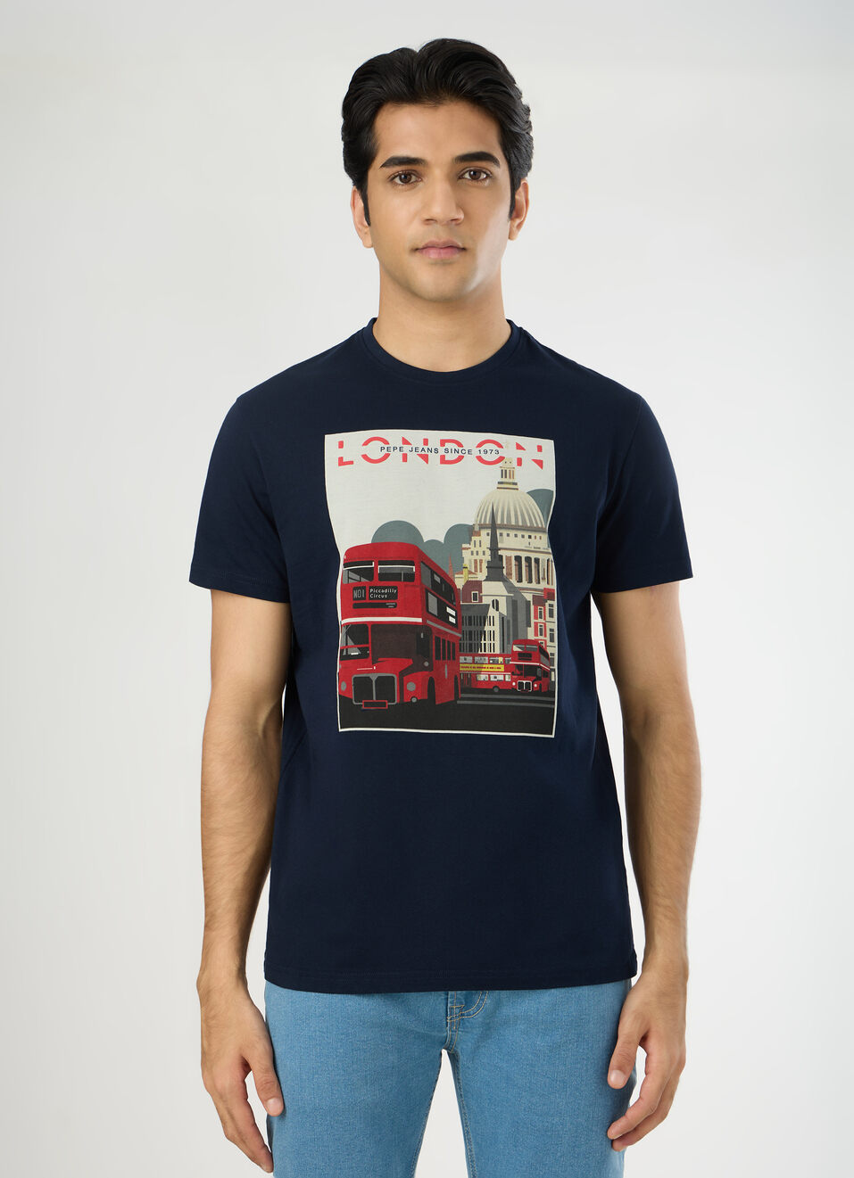 Men Navy Slim Graphic T-shirt, , large image number 1