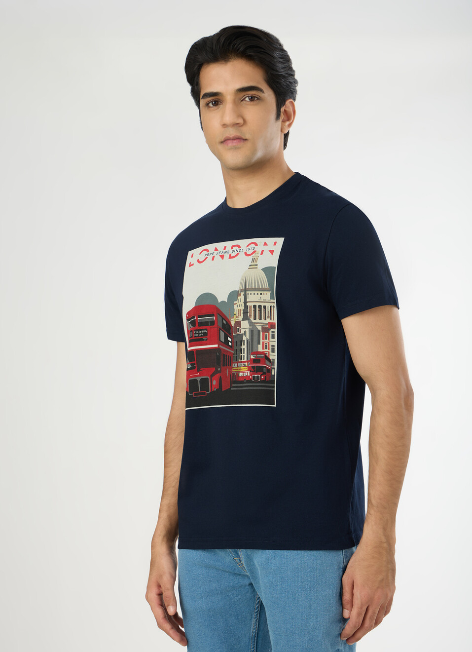 Men Navy Slim Graphic T-shirt, , large image number 3