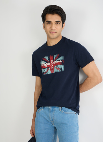 Men Navy Slim Graphic T-shirt