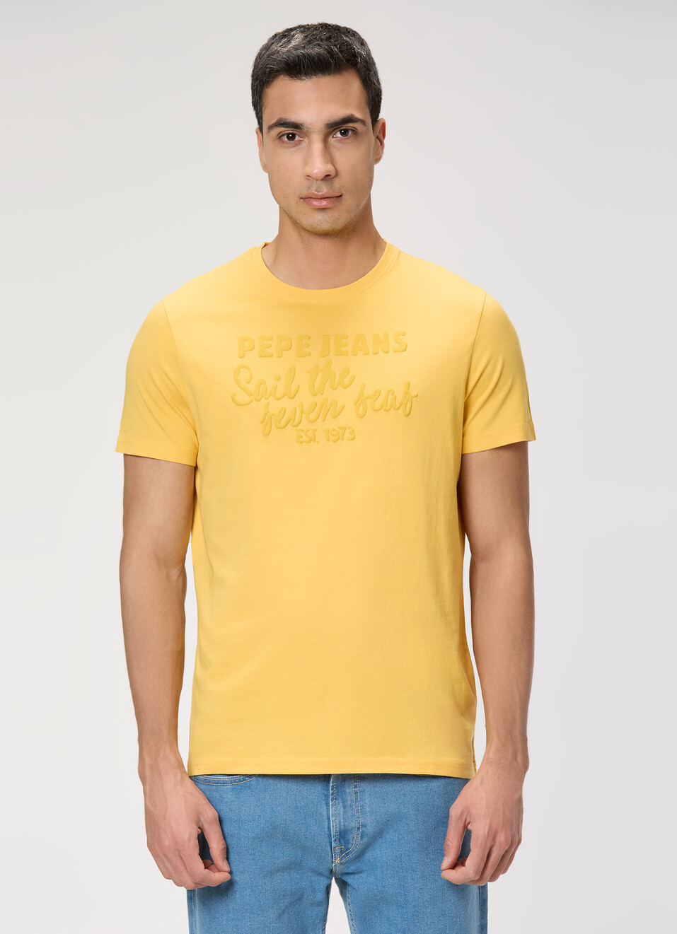 Men Yellow Slim Graphic T-shirt, , large image number 1