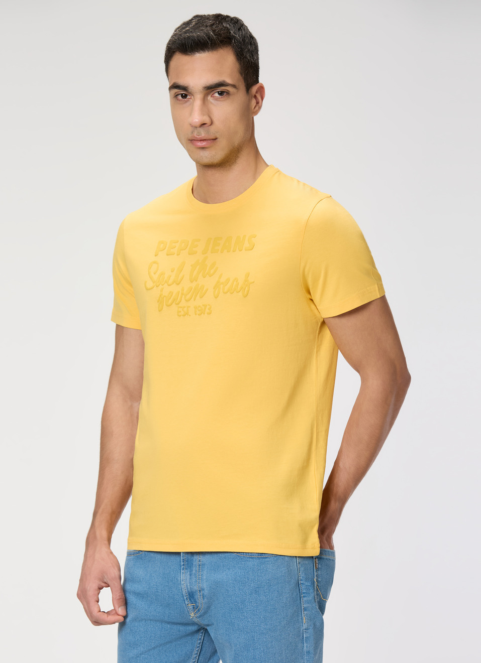 Men Yellow Slim Graphic T-shirt, , large image number 3