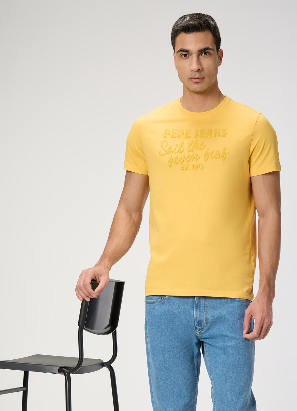 Men Yellow Slim Graphic T-shirt, , large image number 0