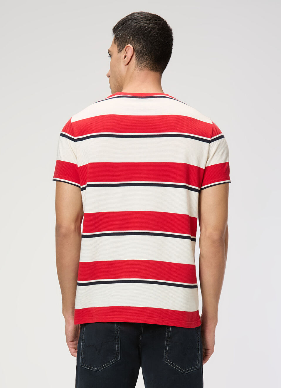 Men Summer Red Striped Slim Fit T-shirt, , large image number 2