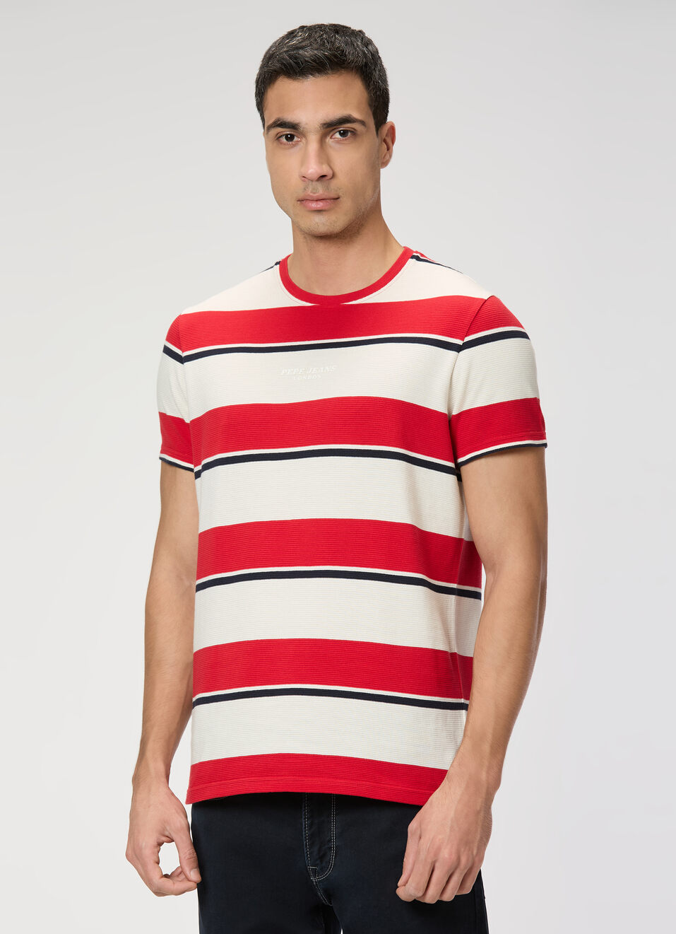 Men Summer Red Striped Slim Fit T-shirt, , large image number 3